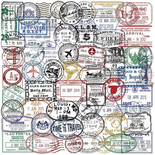 60PCS Transparent Travel Stamp Stickers - Vintage Stamps Passport Stickers for Scrapbooking,Water Bottle, Journals, Clear ...