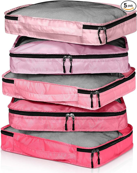 Bulyoou 5 Pcs Packing Cubes for Suitcase Large Travel Cubes Carry on Luggage Organizer Bags for Clothes Accessories(S,Pink)