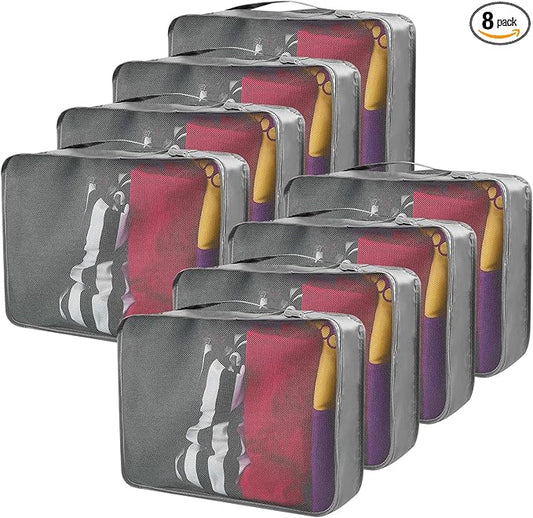 Silkfly 8 Pcs XL Packing Cube for Travel Luggage Organizer Suitcase High Capacity Large Packing Bag Bulk Reusable Mesh Tra...