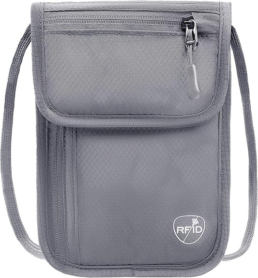 SUPACOOL Neck Wallet, RFID Blocking Passport Holder, Travel Pouch, Hidden Neck Pouch for Travel(Grey)