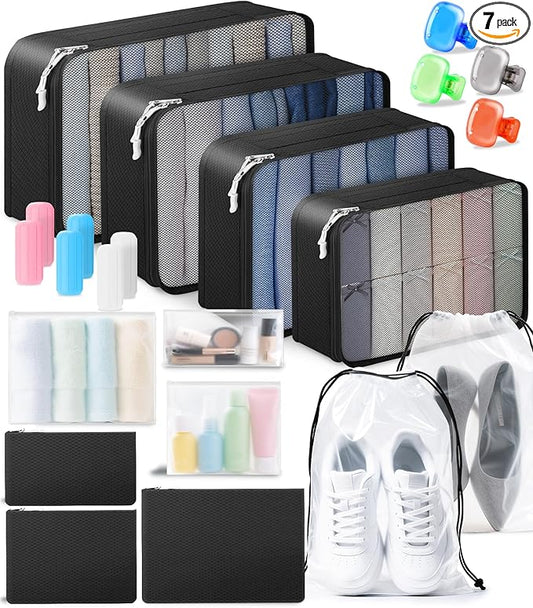 All-in-One 22 Pcs Packing Cubes for Travel Essentials –Includes Cubes,toothbrush covers，Silicone Bottle Cover,zipper bags,...
