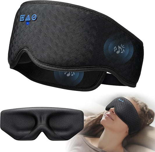 Sleep Mask with Bluetooth Headphones: 100% Blackout, 3D Zero-Pressure Eye Cups, Noise-Reducing Immersive Sound for Sleepin...