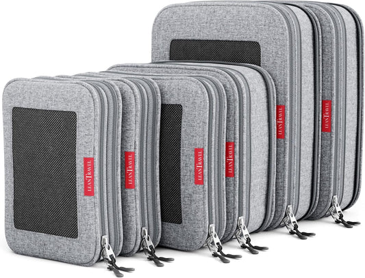 Compression Packing Cubes for Travel Organizers with Double Zipper (6-Pack (2L+2M+2S), Grey) Visit the LeanTravel Store