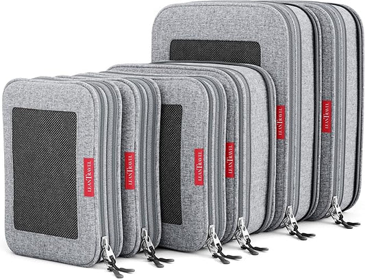 LeanTravel Compression Packing Cubes for Travel Organizers with Double Zipper (6-Pack (2L+2M+2S), Grey)