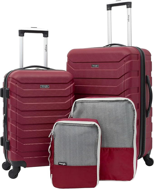 Wrangler 4 Piece Miami Luggage and Packing Cubes Set, Red