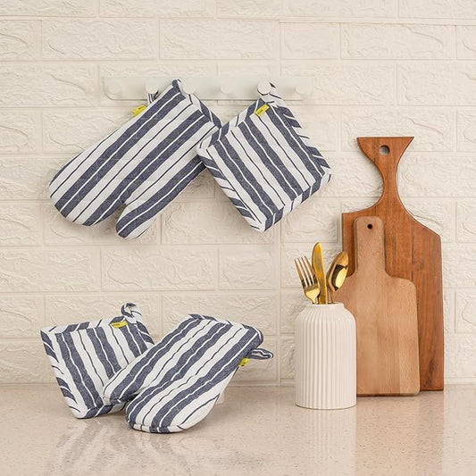 PLUSH HOME Oven Mitts & Pot Holder Combo – Heat Resistant 2 PCS Oven Mitts (7"x12") & 2 PCS Pot Holder (7"x7") with Soft 1...