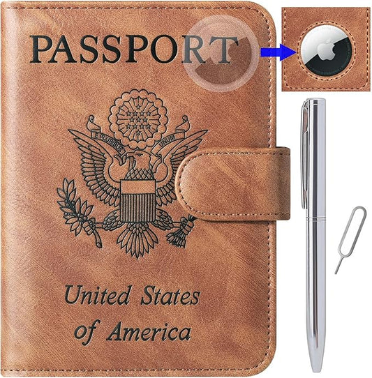 Airtag Passport Holder Cover Wallet Travel Essentials Leather Rfid Blocking Case Vacation Luggage Must Haves Travel Access...