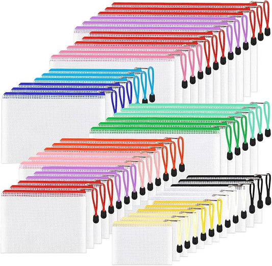 48pcs Mesh Zipper Pouch Bags, 8 Sizes Waterproof Plastic Zipper File Bags, 16 Colors,Multipurpose for Travel Storage, Scho...