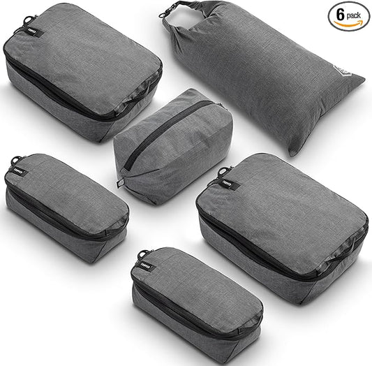Compression Packing Cubes for Travel by TRIPPED – 6-Piece Premium Set with Laundry & Shoe Bag, Space Saving Travel Organiz...