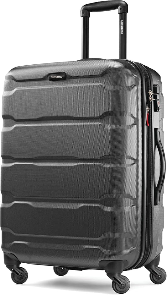 Samsonite Omni PC Hardside Expandable Luggage with Spinner Wheels, Black, Checked-Medium 24-Inch