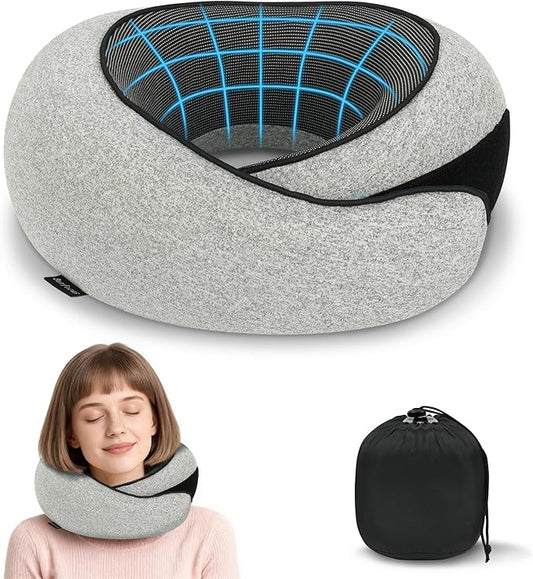 burfocus Advanced Neck Travel Pillow | 100% Pure Memory Foam, Designed for The Comfort of Travel & Office, Travel Pillow f...