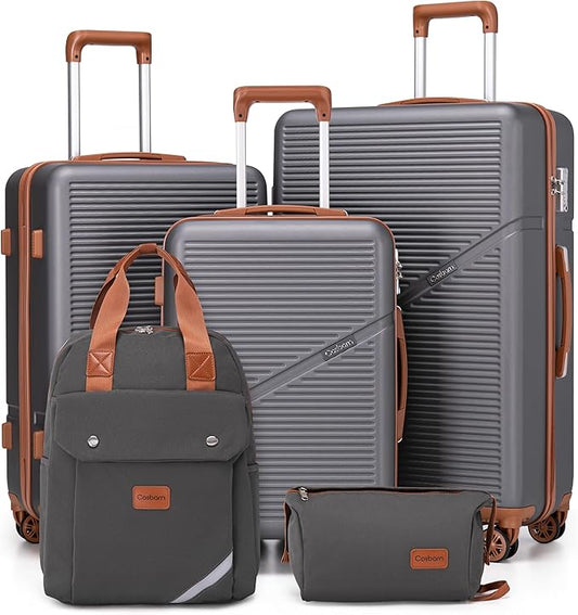 Cosbarn Luggage Sets 5 Piece Suitcases with Wheels, Suitcase Set ABS Hard Case Luggage with TSA Lock Spinner Wheels Durabl...