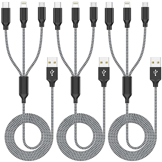 Xnewcable Multi Charging Cable 4ft 3Pack 3 in 1 Charger Cord, Multiple Rapid Nylon Braided Cable USB Charging Cable Multi ...