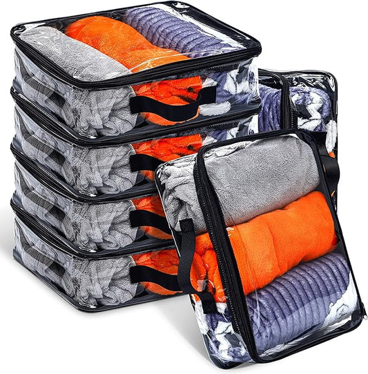6 Pieces Large Clear Travel Packing Cube Clear Vinyl Zippered Storage Bags See Through Moving Bag PVC Multipurpose Pouch w...