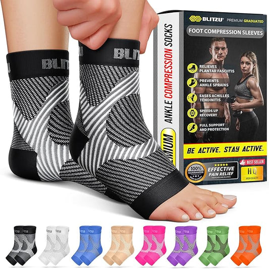 Compression Socks for Plantar Fasciitis, Achilles Tendonitis, Arthritis Relief, Ankle Brace Compression Sleeve with Foot A...