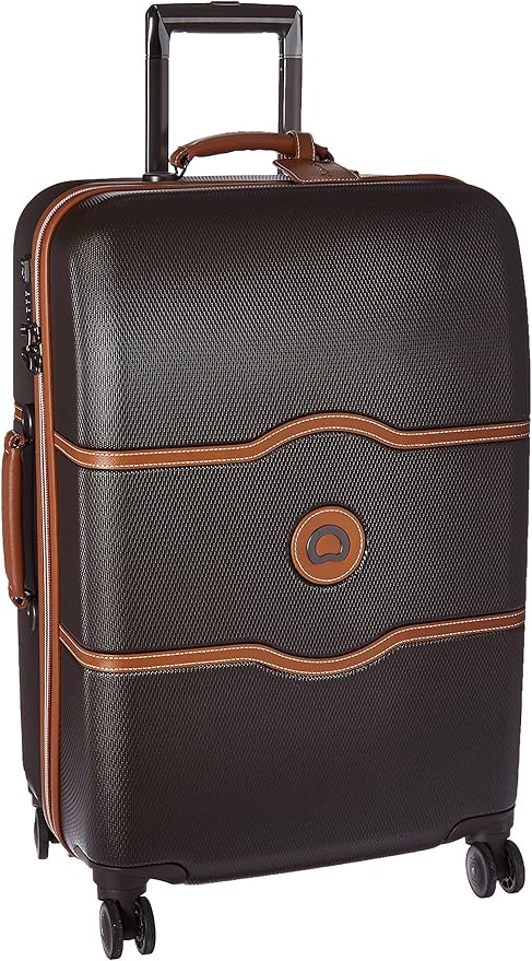 DELSEY PARIS Chatelet Hard+ Hardside Luggage with Spinner Wheels, Chocolate Brown, Checked-Medium 24 Inch