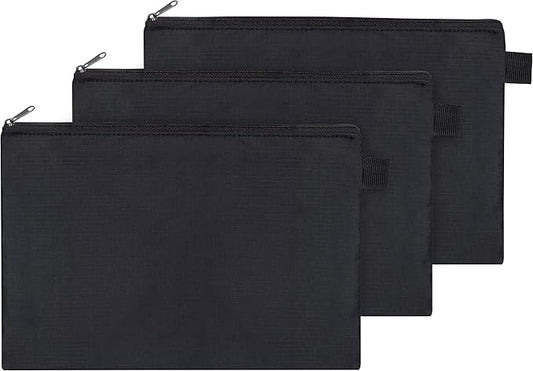 Sun Life Style Zipper Bag - Set Of 3 - Carry All Pouch To Organize Travel Toiletries Pens Cosmetics (9.5 x 6.5, Black)