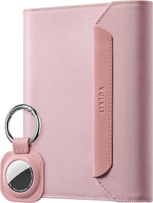 VULKIT Passport Wallet with Detachable AirTag Holder, Vegan Leather Passport Holder, RFID Blocking, Travel Essential, Magn...