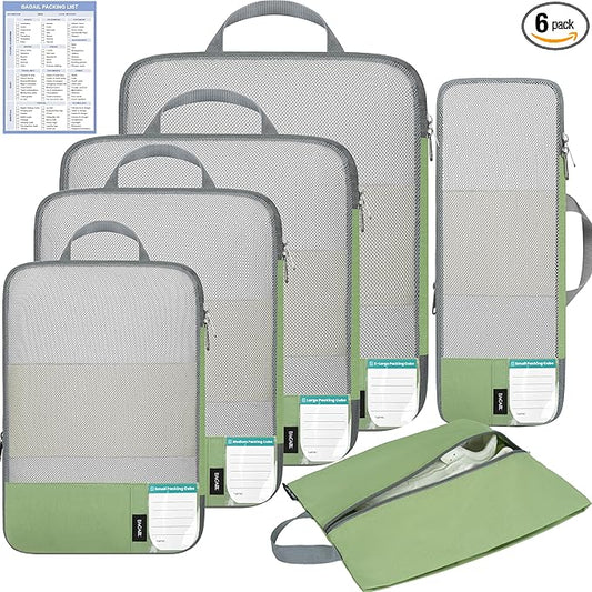 BAGAIL 6 Set Lightweight Compression Packing Cubes with Packing List, Anti-Tearing Expandable Organizer Bags for Travel, M...