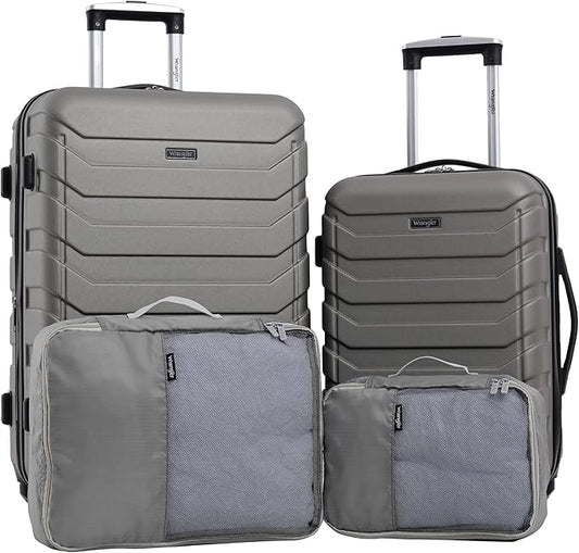 Wrangler 4 Piece Miami Luggage and Packing Cubes Set, Desert Taupe