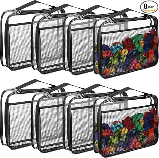 8 Packs Toy Storage Bags with Zipper, Clear PVC Organizing Bags, Reusable Toy Storage Organizer with Portable Handle, Trav...