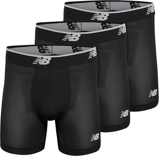 New Balance Men's No Fly Boxer Brief Underwear with Jacquard Waistband, Breathable Lightweight, Moisture Wicking (3 Pack)
