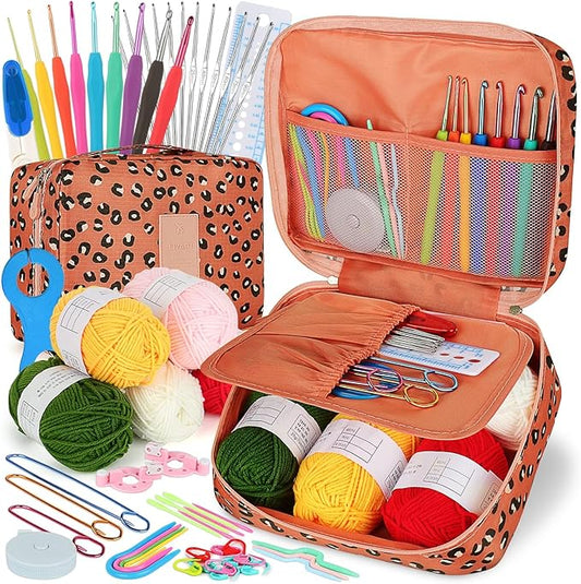 Coopay Crochet Kit Beginners Crochet Hook Set with Crochet Yarn,58PCS Portable Crochet Set Ergonomic Crochet Hooks Travel ...