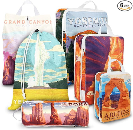 Compression Packing Cubes for Travel, 6 Set National Park Luggage Organizers, Lightweight Waterproof Expandable/Compressio...