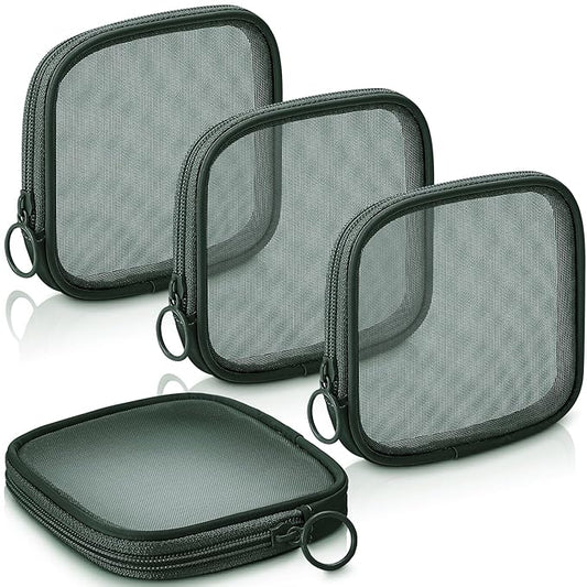 Weewooday 4 Pcs Mesh Makeup Bag Mesh Cosmetic Bag Travel Toiletry Pouch with Zipper Mini Makeup Cosmetic Purse for Daily A...