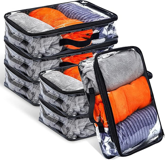 6 Pieces Large Clear Travel Packing Cube Clear Vinyl Zippered Storage Bags See Through Moving Bag PVC Multipurpose Pouch w...