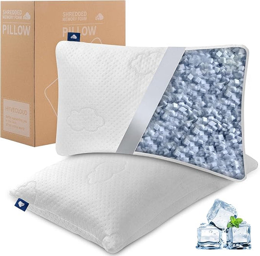 HYVECLOUD Cooling Memory Foam Pillows for Deep Sleep Bed Pillow forNeck Support with Removable & Washable Cover Cooling Pi...