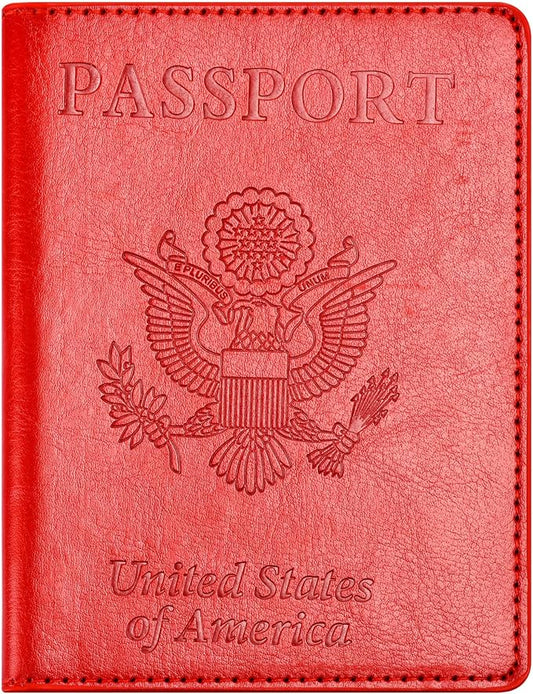 Eoehro Passport and Vaccine Card Holder Combo, Faux Leather, Compact, Lightweight, Waterproof, Red