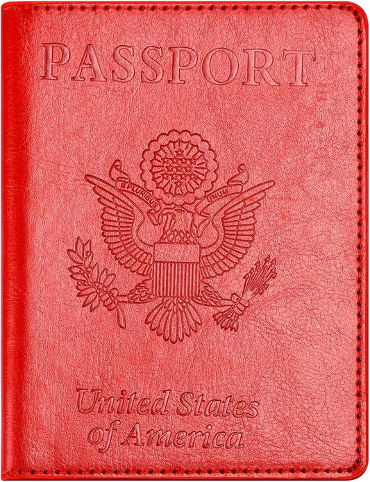Eoehro Passport and Vaccine Card Holder Combo, Faux Leather, Compact, Lightweight, Waterproof, Red