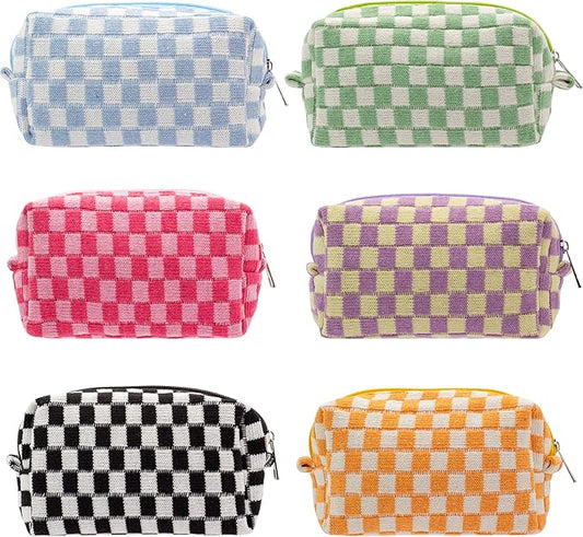 PAZIMIIK Checkered Makeup Bag for Purse Portable Zipper Make Up Pouch Small Cosmetic Case for Travel Accessories (6PCS Col...