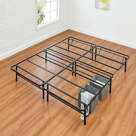 Amazon Basics Bed Frame with Storage, Foldable Metal Platform, Sturdy Steel, No Box Spring Needed, 14-inch High, Tool-Free...