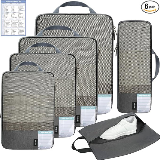 BAGAIL 6 Set Lightweight Compression Packing Cubes with Packing List, Anti-Tearing Expandable Organizer Bags for Travel, D...