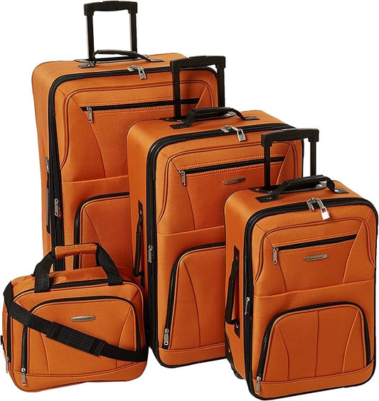 Rockland Journey Softside Upright Luggage Set, Expandable, Orange, 4-Piece (14/19/24/28)
